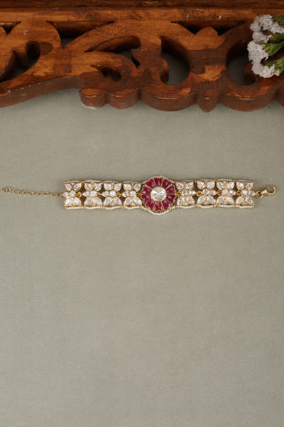 Red floral moissanite polki bracelet