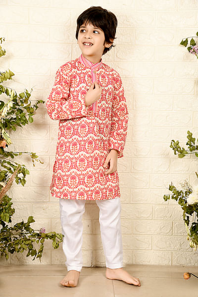 Red floral print kurta set