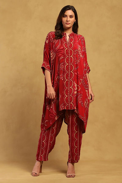 Red floral printed co-ords