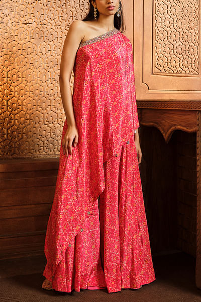 Red floral printed sharara set