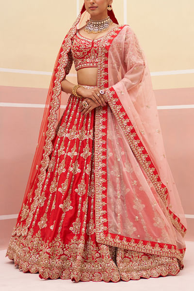 Red floral sequin embroidered lehenga set