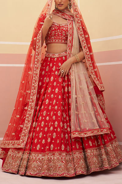 Red floral sequin embroidery lehenga set