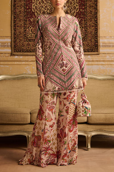 Red geometric printed jacket set