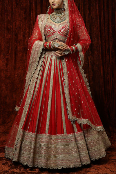 Red gota and badla embroidery lehenga set