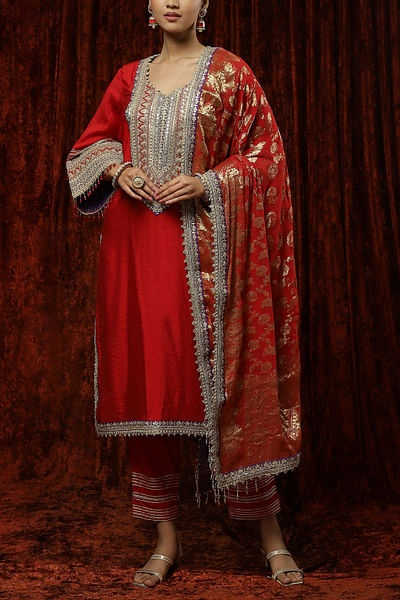 Red gota embroidered kurta set