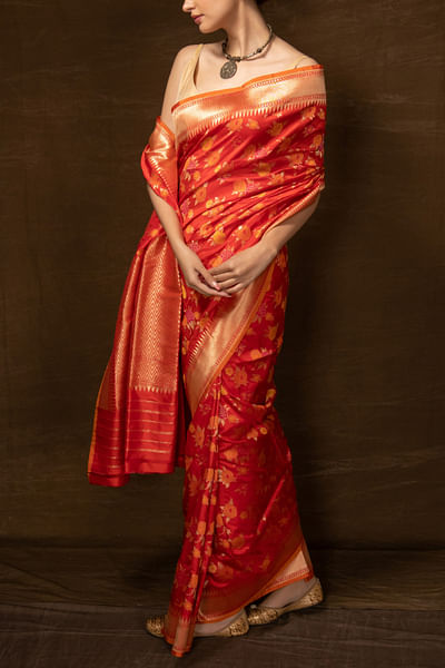 Red handwoven banarasi silk sari