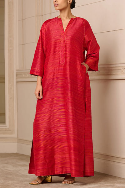 Red handwoven textured long tunic