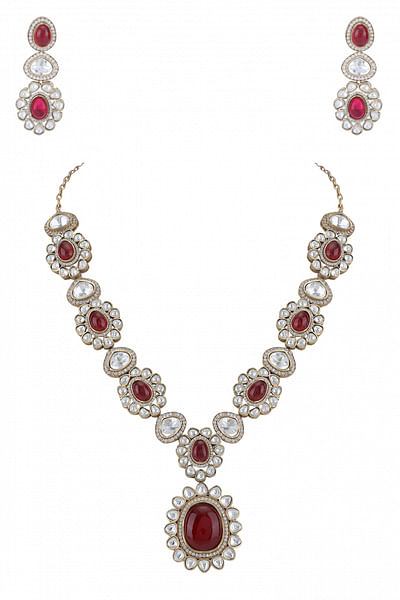 Red kundan and polki necklace set