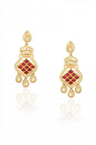 Red kundan drop earrings