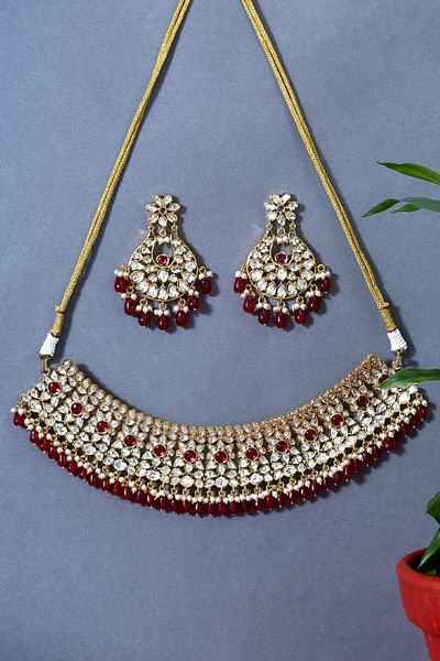 Red kundan polki bridal choker set