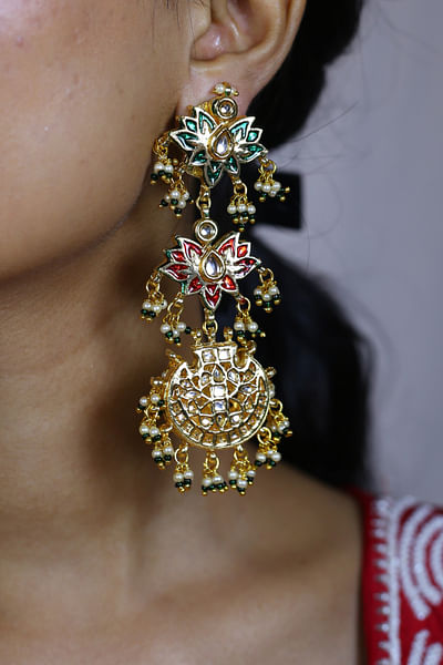 Red meenakari kundan dangler earrings