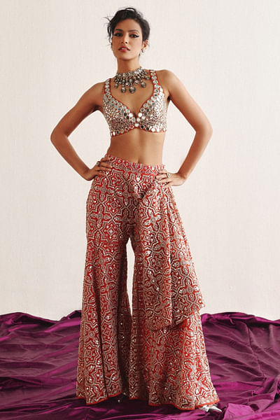 Red mirror embellished bralette