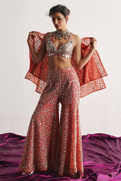 Red mirror work sharara