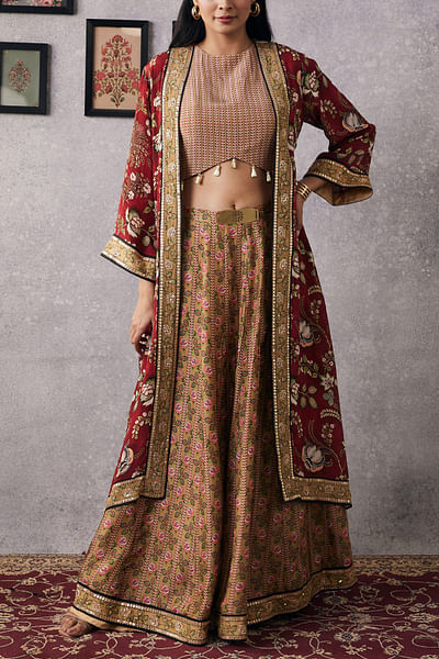 Red printed lehenga set