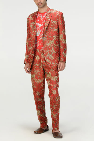 Suketdhir Red rainforest print blazer SUDOCT23MD201