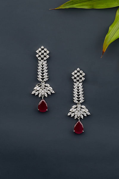 Red ruby stone and zircon earrings