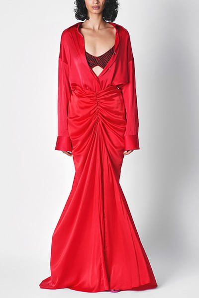 Red satin shirt