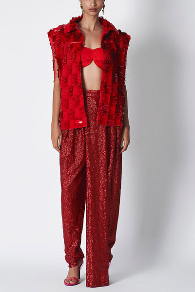 Red sequin and bead embroidery jacket