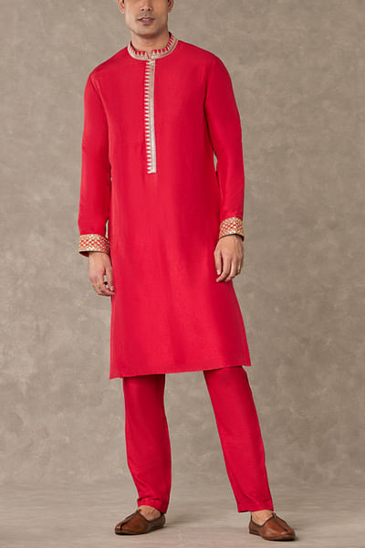 Red sequin embroidered kurta