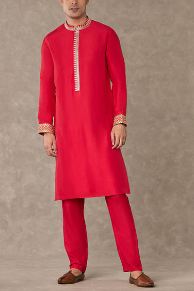 Red sequin embroidered kurta set