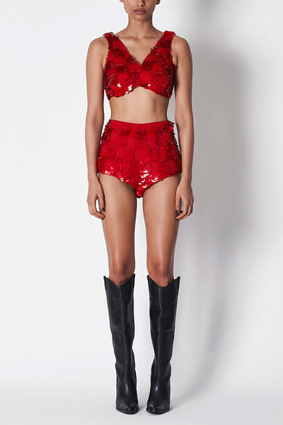Red sequinned blouse