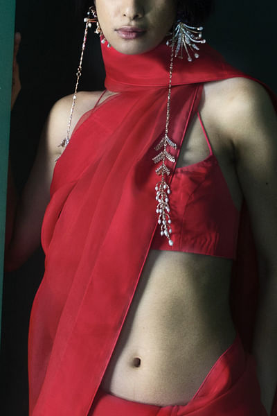 Red silk halter blouse