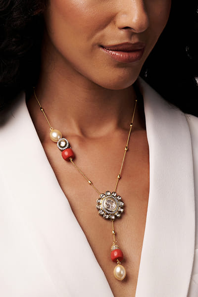 Red stone and antique polki necklace