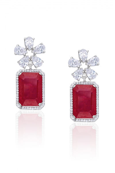 Red stone and Swarovski zirconia earrings