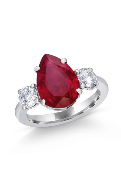 Red stone and Swarovski zirconia ring