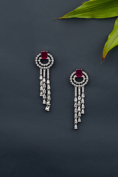 Red stone and zircon earrings