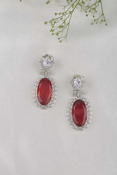 Red stone faux diamond earrings