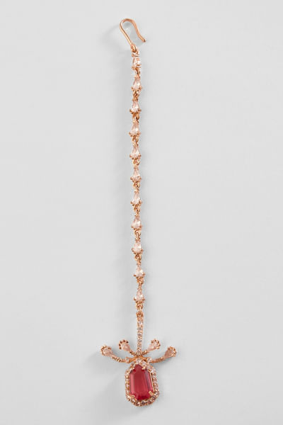 Red Swarovski crystal and pearl maang tikka