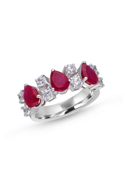 Red Swarovski zirconia and stone ring