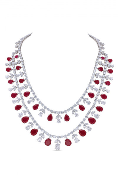 Red Swarovski zirconia layered necklace