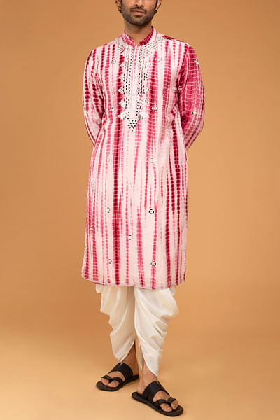 Red tie-dye and mirror kurta set