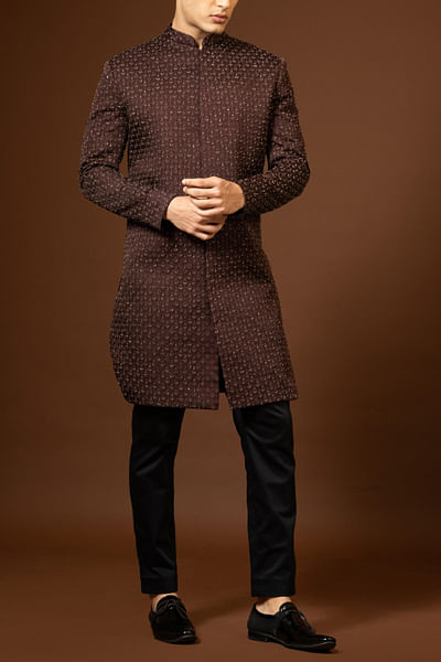 Red wine cutdana embellished achkan set