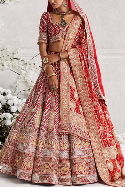 Red zardozi embroidered lehenga set
