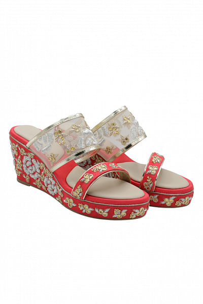 Red zardozi embroidered wedges