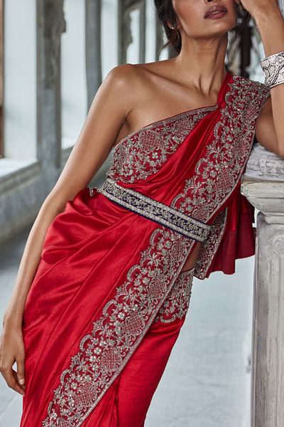 Red zardozi embroidery saree
