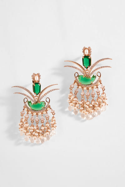 Rose gold and green crystal earrings