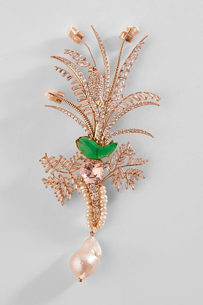 Rose gold and green cubic zirconia brooch