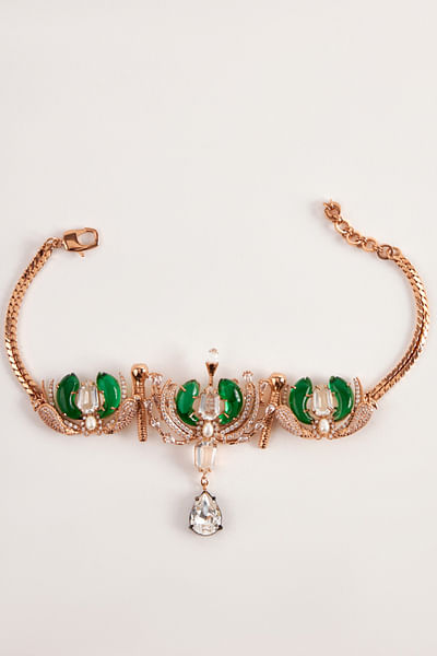 Rose gold and green cubic zirconia choker