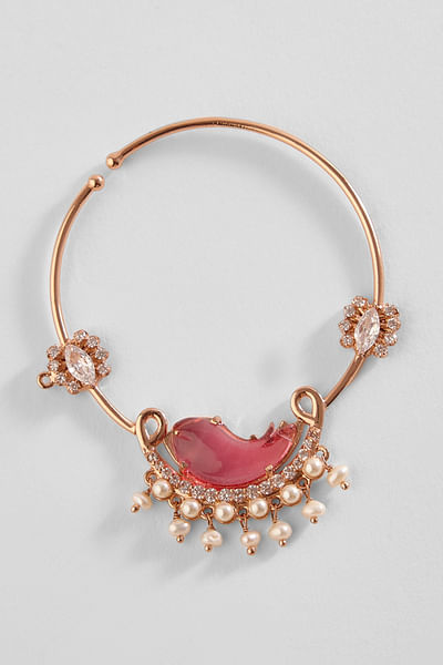Rose gold and pink cubic zirconia nose ring