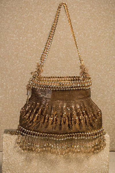 Rose gold chainmail embellished fringed potli bag