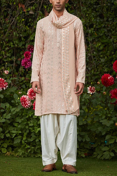 Rose gold chikankari embroidered kurta set