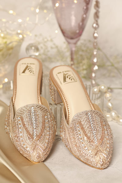Rose gold crystal embellished mule heels