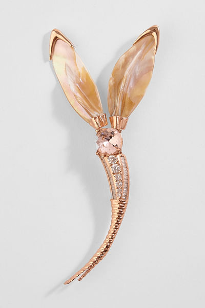 Rose gold cubic zirconia and pearl brooch