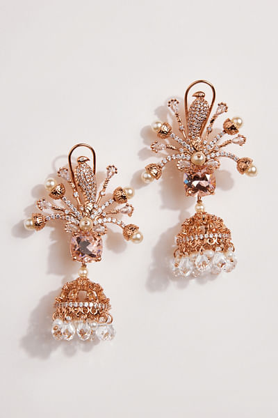 Rose gold cubic zirconia jhumkas