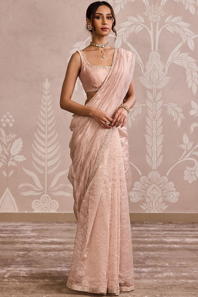 Rose gold embroidered sari set