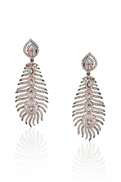 Rose gold faux diamond feather earrings